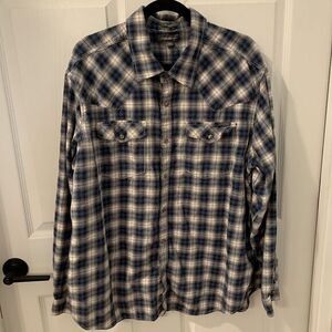 Eddie Bauer Shirt Men 2XL Blue Plaid Tartan Flannel Pearl Snap‎ Cowboy Western